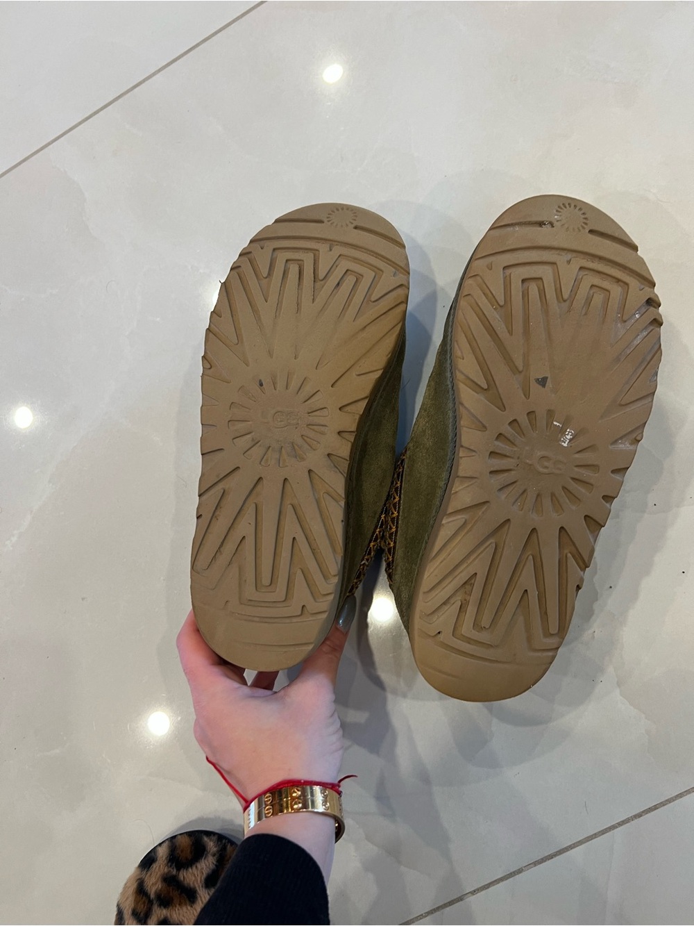 UGG Olive Green Suede Shearling Slip-On Slippers - Picture 7 of 7
